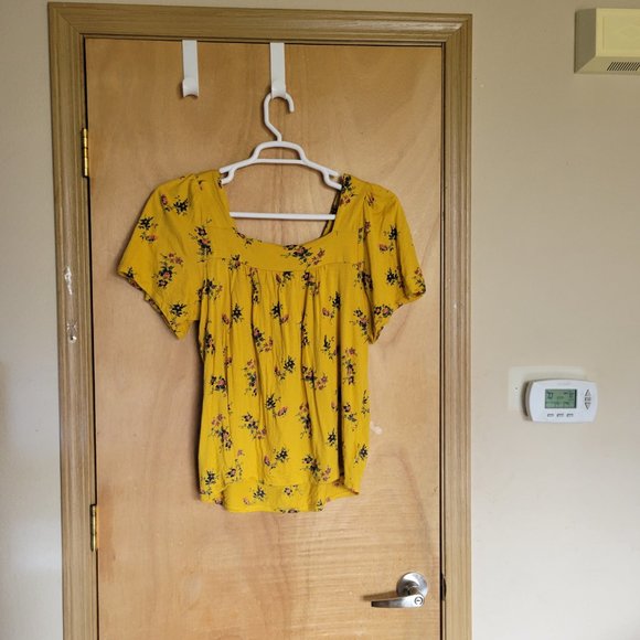 Lucky Brand L Blouse Short Sleeve Yellow Floral - Picture 4 of 5